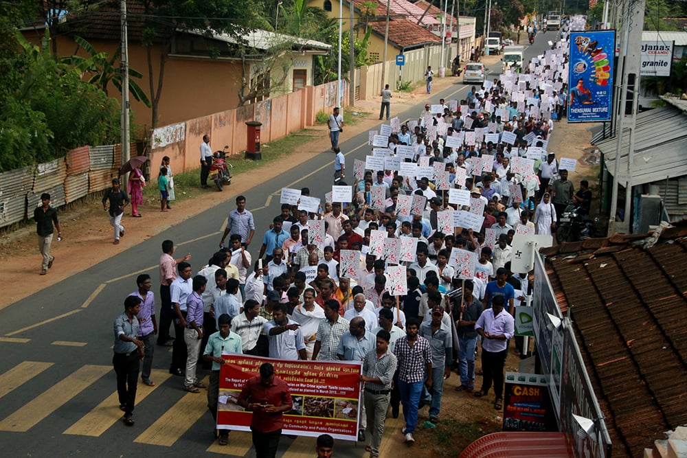 Thousands protest in Jaffna demanding an international inquiry into war crimes - February 2015. (Photo credit: Tamil Guardian)